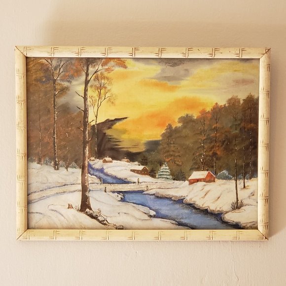 Other - Vintage Midcentury "Winter Night Falls" Original Oil on Canvas Painting